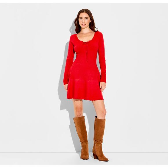 Wild Fable Red V Neck Sweater Dress - Picture 5 of 10